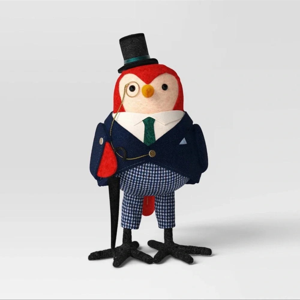 Elegant Red Bird Plush Toy‎ with Black Hat